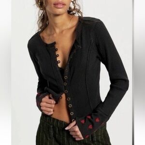 Free People We The Free Daria Embroidered Hearts Cuff Cardi NWT Size Small